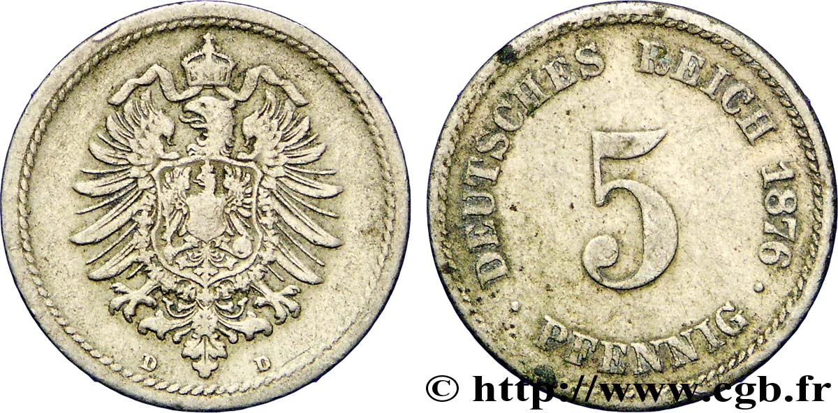 GERMANY 5 Pfennig aigle impérial 1876 Munich - D VF 