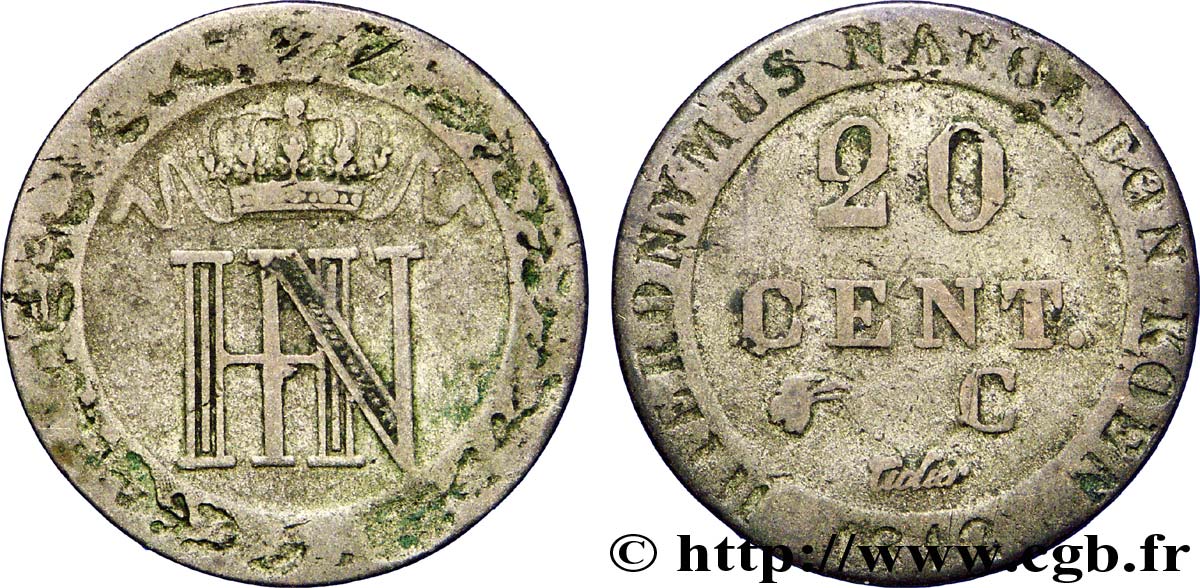 ALEMANIE - REINO DE WESTFALIA 20 Cent. monogramme de Jérôme Napoléon 1812 Cassel - C BC 