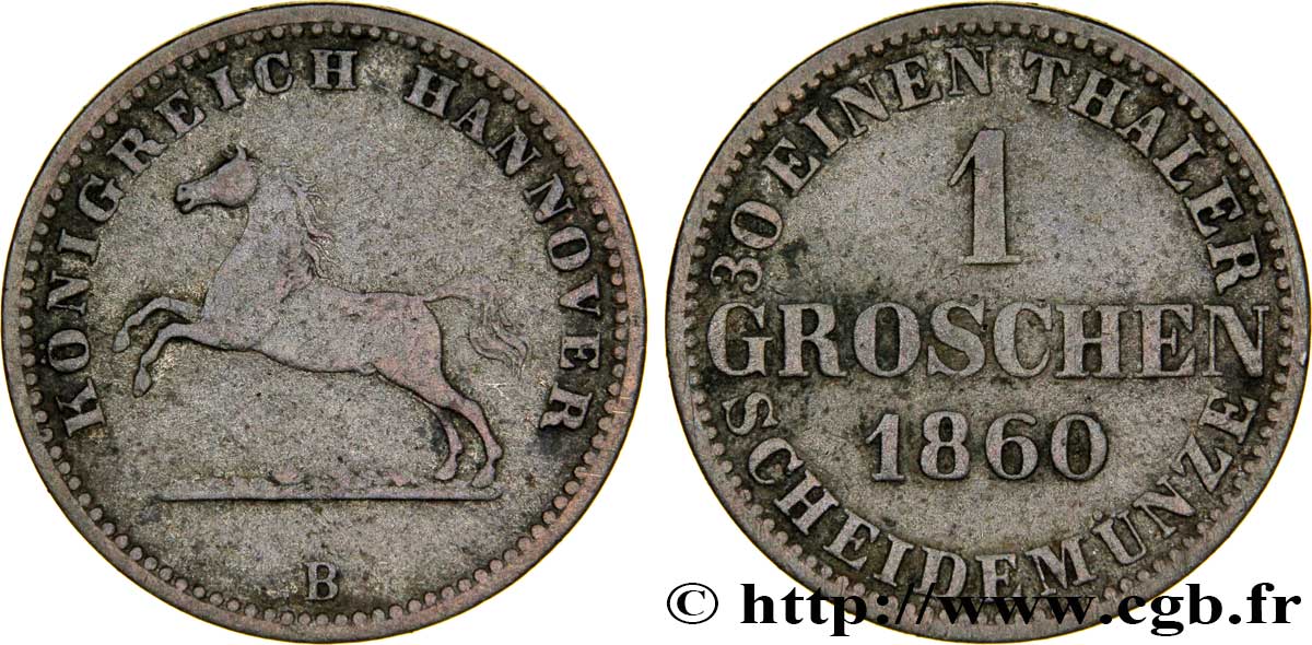ALEMANIA - HANóVER 1 Groschen Royaume de Hanovre cheval bondissant 1860 Hanovre MBC 