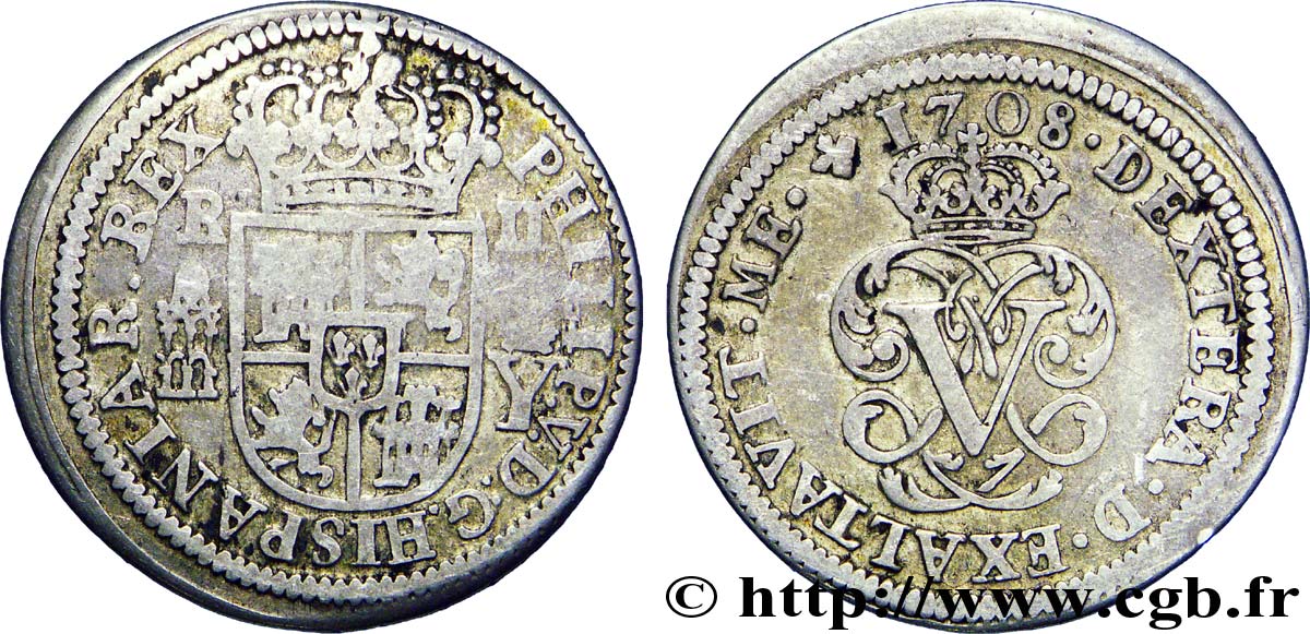 SPAIN 2 Reales au nom de Philippe V 1708 Ségovie VF 