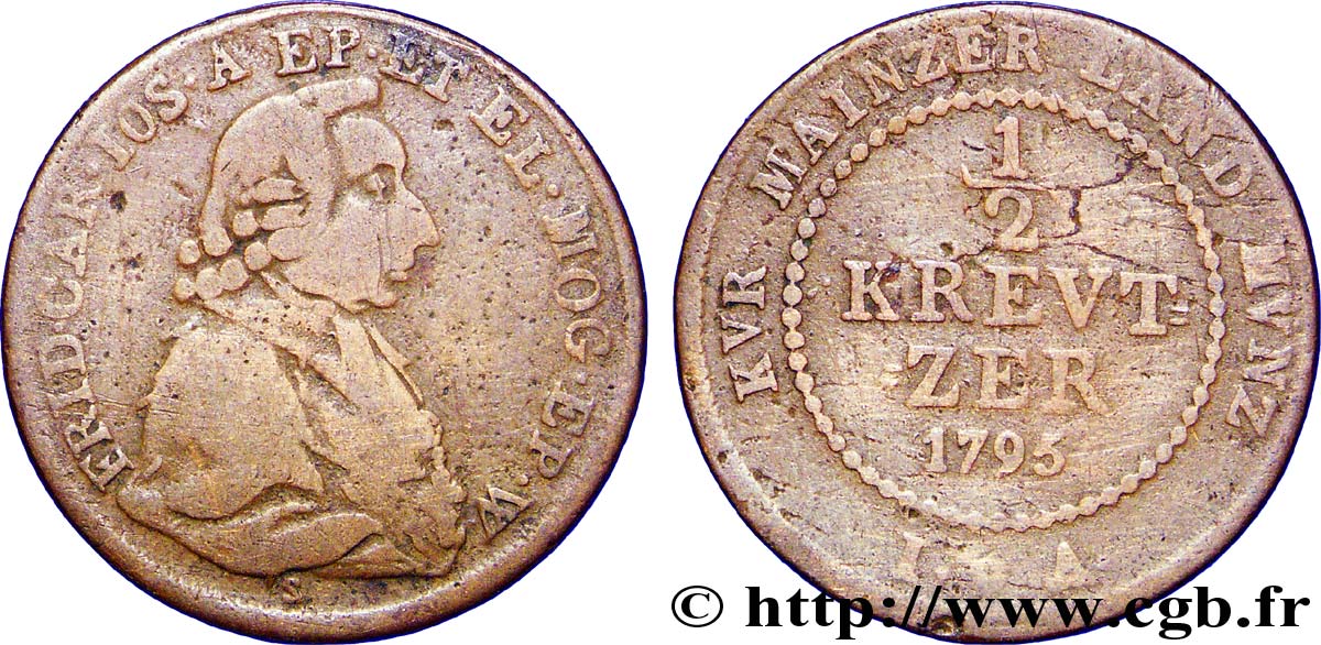 GERMANIA - MAGONZA 1/2 Kreuzer Friedrich Karl Joseph von Erthal 1795  MB 