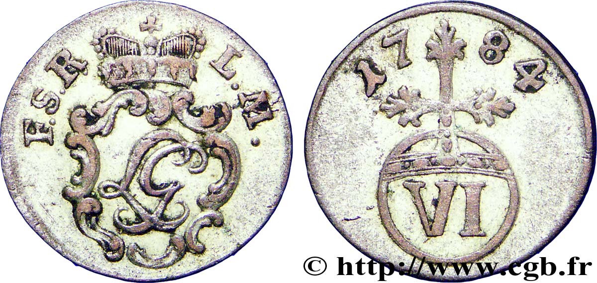 ALEMANIA - SCHWARZBURG-RUDOLSTADT VI Pfennig monogramme de Ludwig Gunther II 1784  MBC+ 