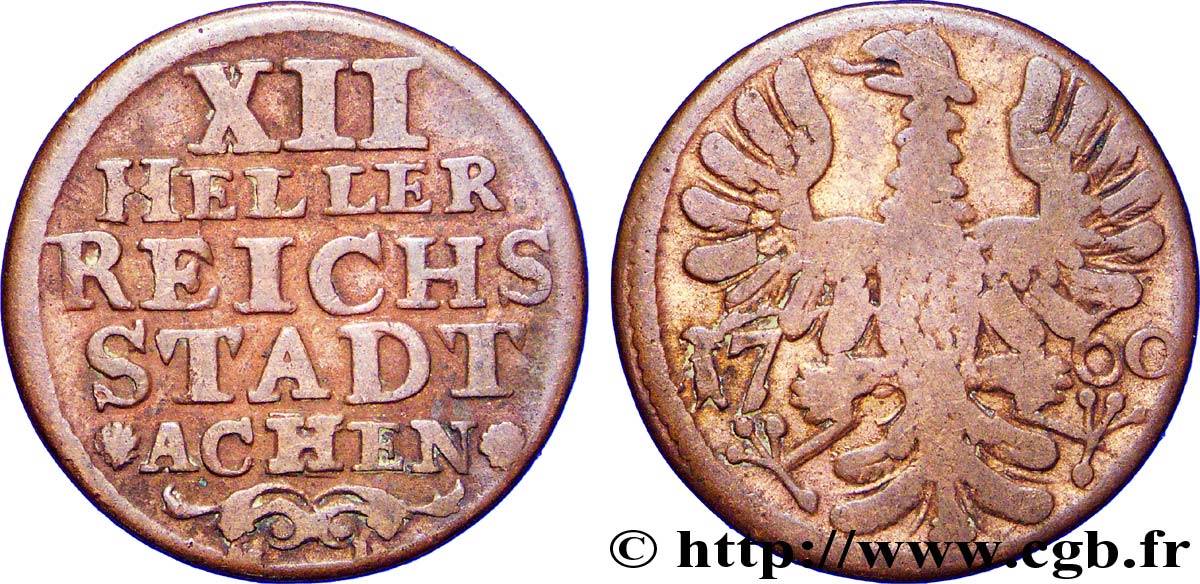 ALEMANIA - AQUIGRáN 12 Heller ville de Aachen aigle 1760  BC 