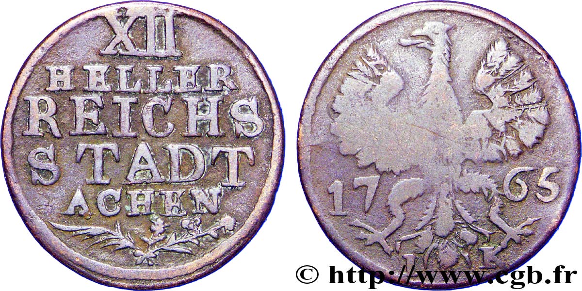 ALEMANIA - AQUIGRáN 12 Heller ville de Aachen aigle 1765  BC 