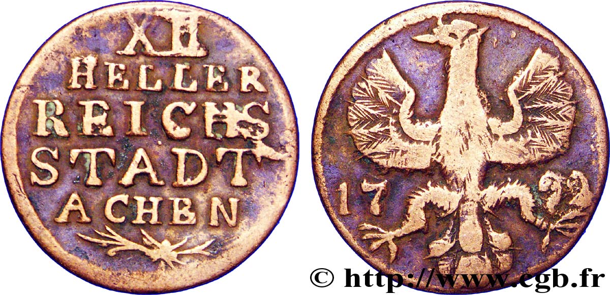 GERMANIA - AQUISGRANA 12 Heller ville de Aachen aigle 1792  q.BB 