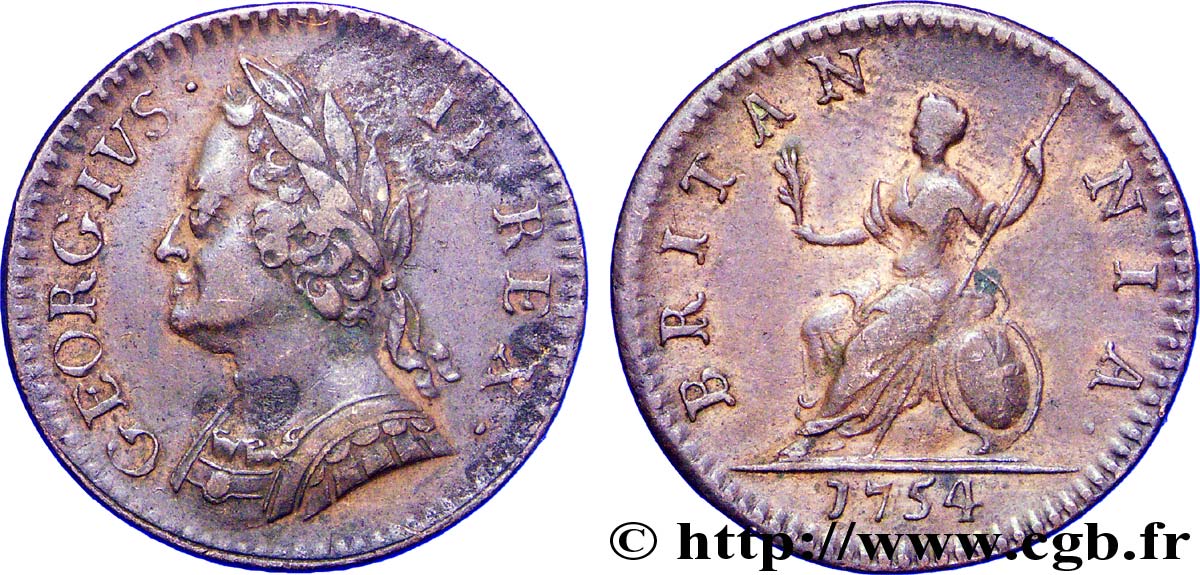 ROYAUME-UNI 1 Farthing Georges II / Britannia 1754  TTB 