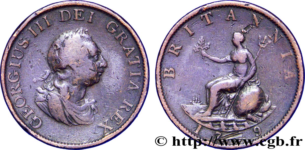 REGNO UNITO 1/2 Penny Georges III tête laurée / Britannia 1799 Soho MB 