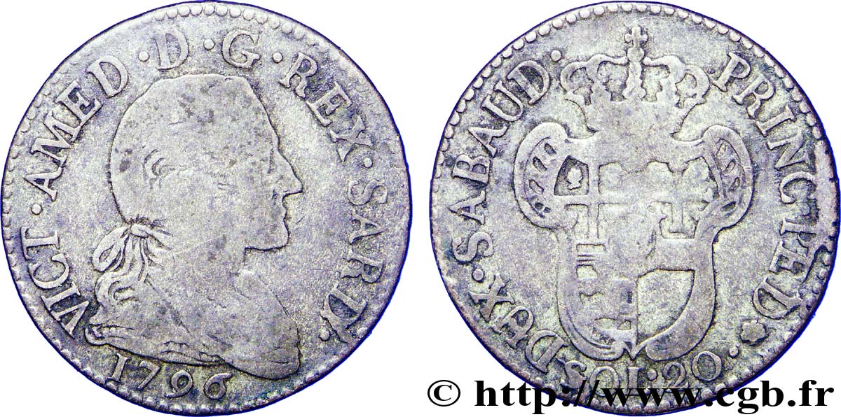 ITALY - KINGDOM OF SARDINIA 20 Soldi Victor-Amédée III 1796 Turin VF 
