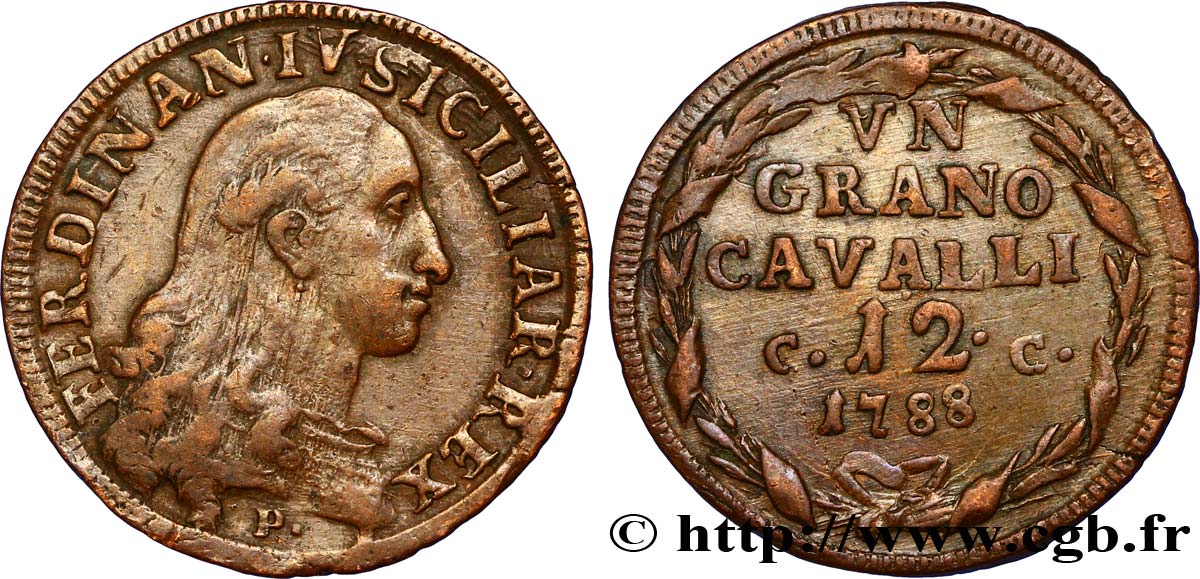 ITALY - KINGDOM OF NAPLES 1 Grano da 12 Cavalli Royaume des Deux Siciles Ferdinand IV 1788  AU 