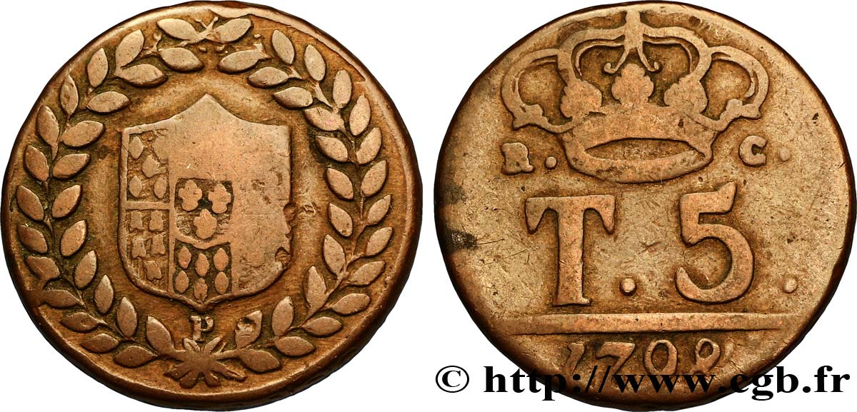 ITALY - KINGDOM OF NAPLES 5 Tornesi Royaume des Deux Siciles 1798  VF 