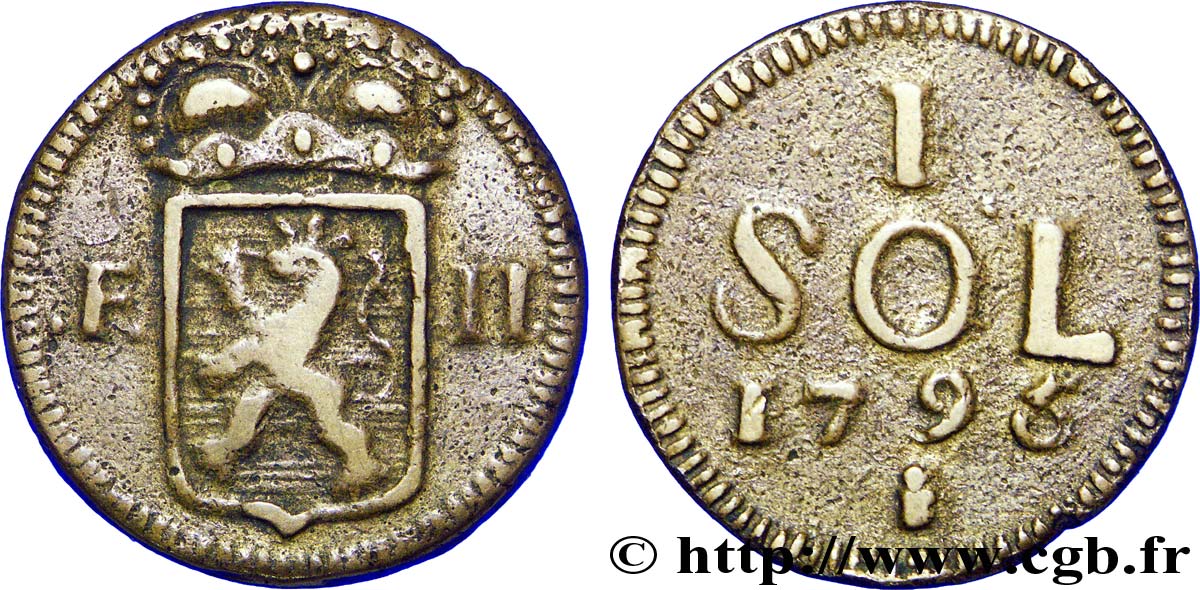 LUSSEMBURGO 1 Sol emblème frappe au nom de François II (monnaie de siège) 1796  q.BB 