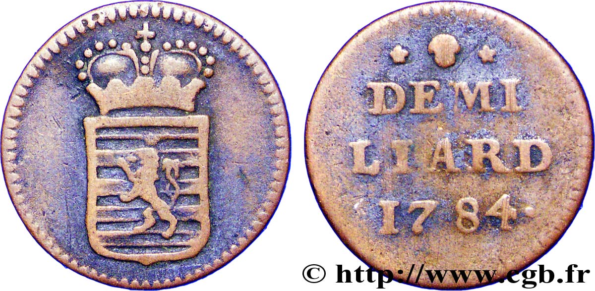 LUSSEMBURGO 1/2 Liard emblème couronné 1784 Bruxelles BB 