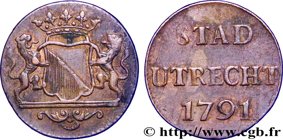 NETHERLANDS - UNITED PROVINCES 1 Duit Utrecht 1791  AU 