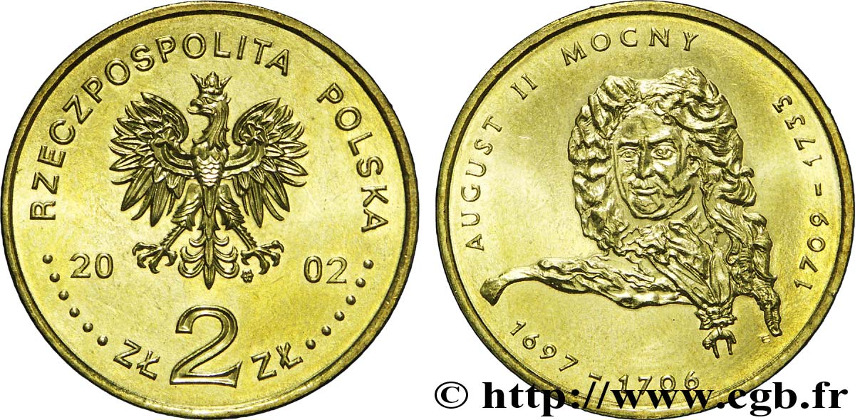 POLEN 2 Zlote aigle / Auguste II, roi de Pologne 2002 Varsovie fST 