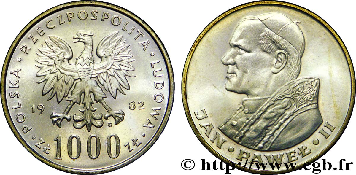 POLONIA 1000 Zlotych aigle / visite du pape Jean-Paul II 1982 Varsovie MS 