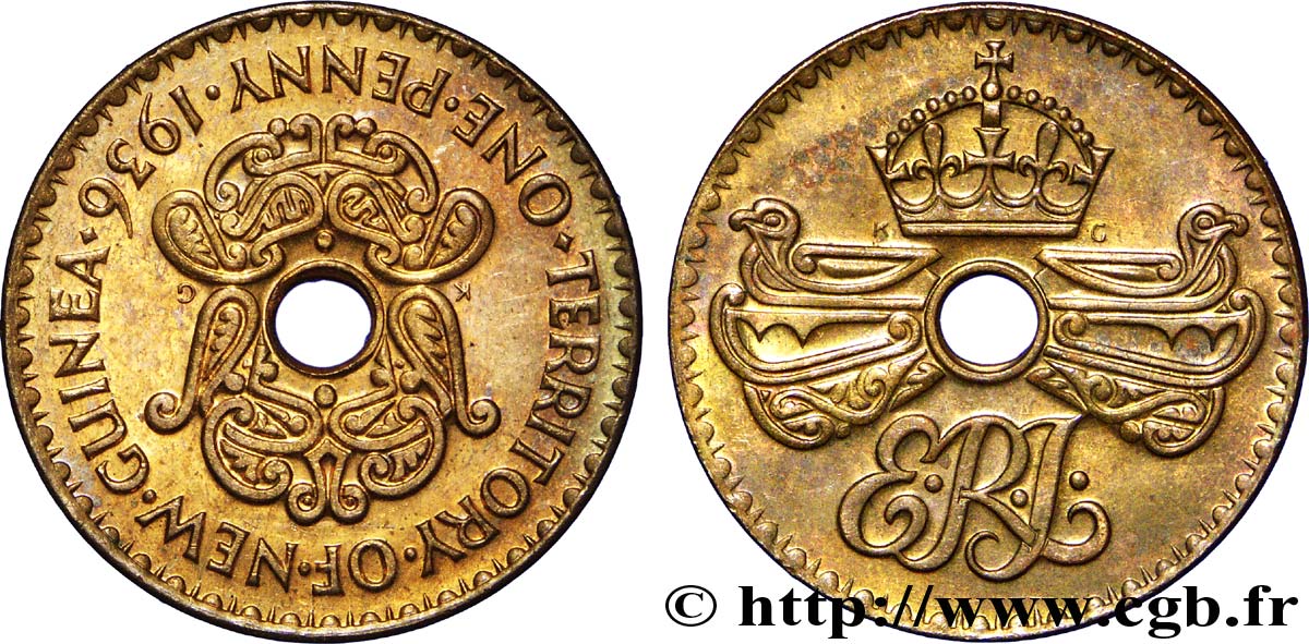 NUEVA GUINEA 1 Penny monogramme couronné 1936  EBC 