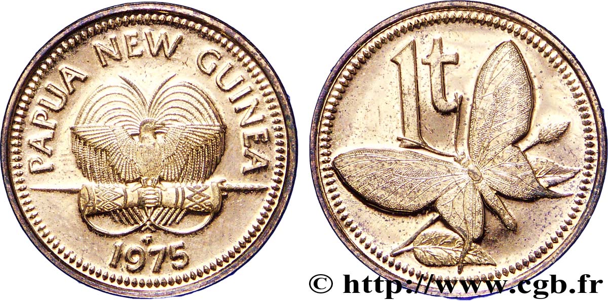 PAPUA NEW GUINEA 1 Toea oiseau de paradis / papillon 1975  MS 
