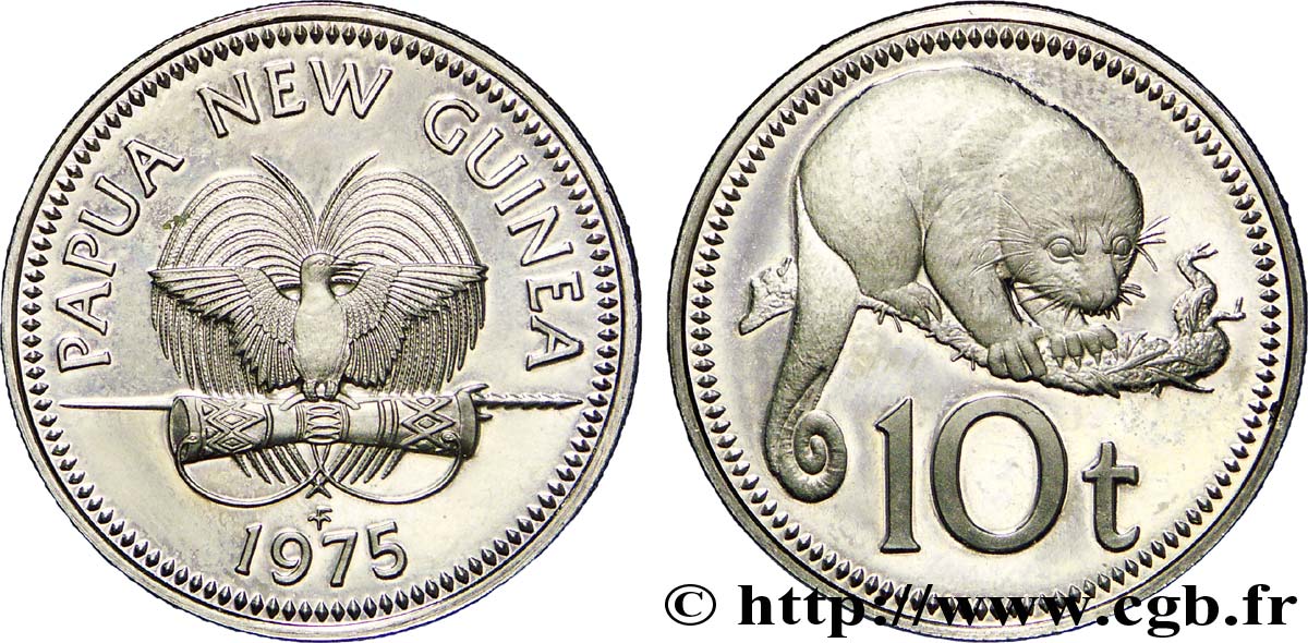 PAPUA NUOVA GUINEA 10 Toea oiseau de paradis / cuscus 1975  MS 