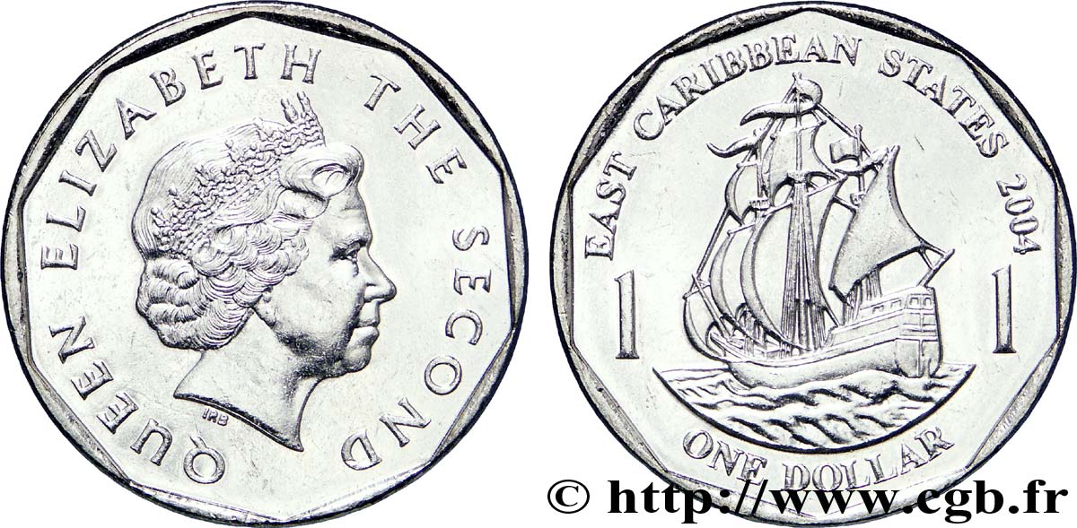 STATI DEGLI CARAIBI ORIENTALI 1 Dollar Elisabeth II / le ‘Golden Hind’ 2004  MS 