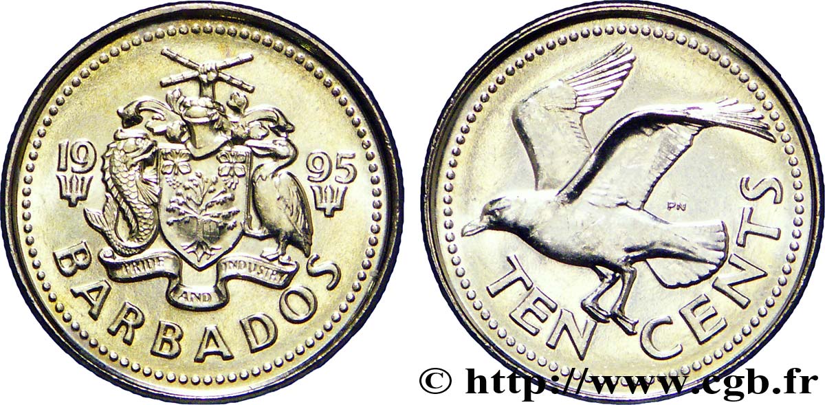 BARBADOS 10 Cents  emblème / mouette rieuse 1995  MS 