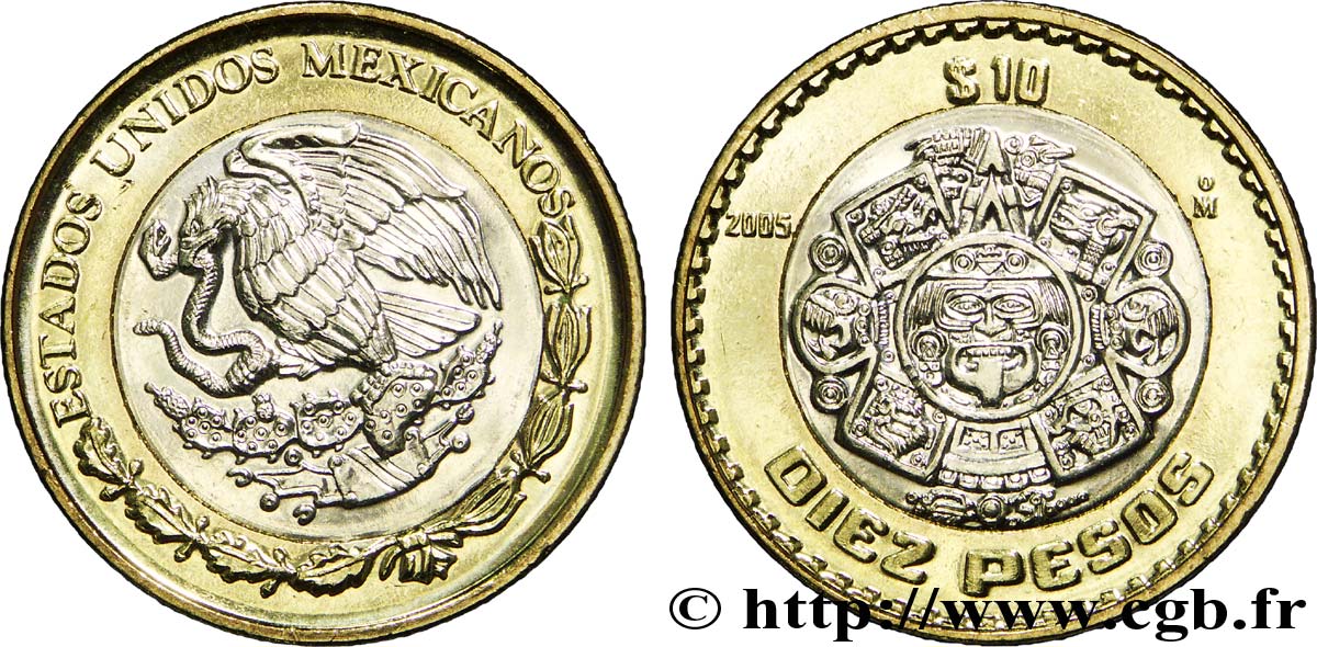 MESSICO 10 Pesos aigle / la Pierre du Soleil 2005 Mexico MS 