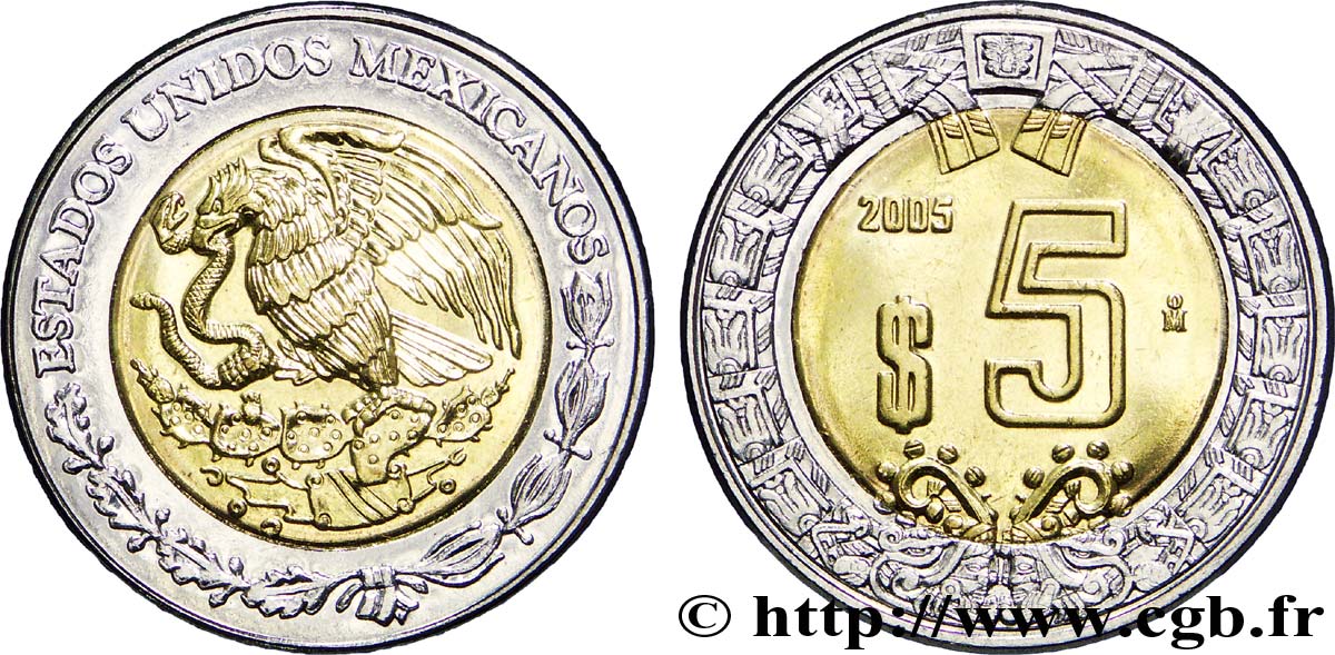 MEXICO 5 Pesos aigle 2005 Mexico MS 