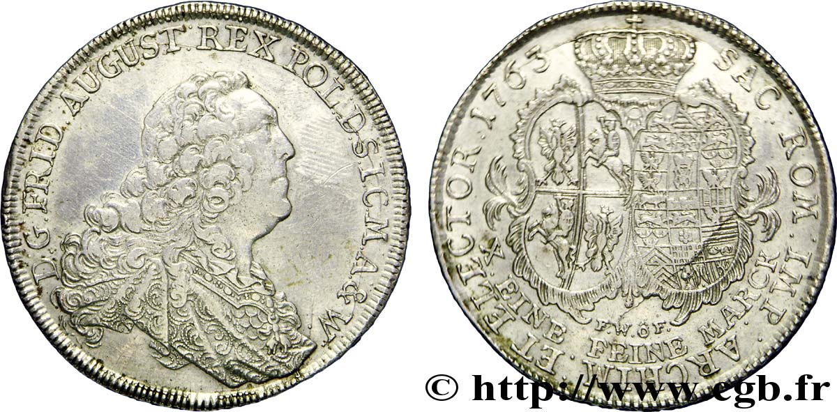 GERMANIA - SASSONIA 1 Thaler Frédéric Auguste II roi de Saxe et de Pologne 1763 Dresde BB 