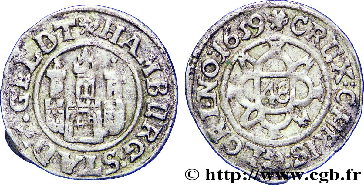 ALEMANIA - CIUDAD LIBRE DE HAMBURGO 1/48 Thaler emblème aux 3 tours 1659  BC+ 
