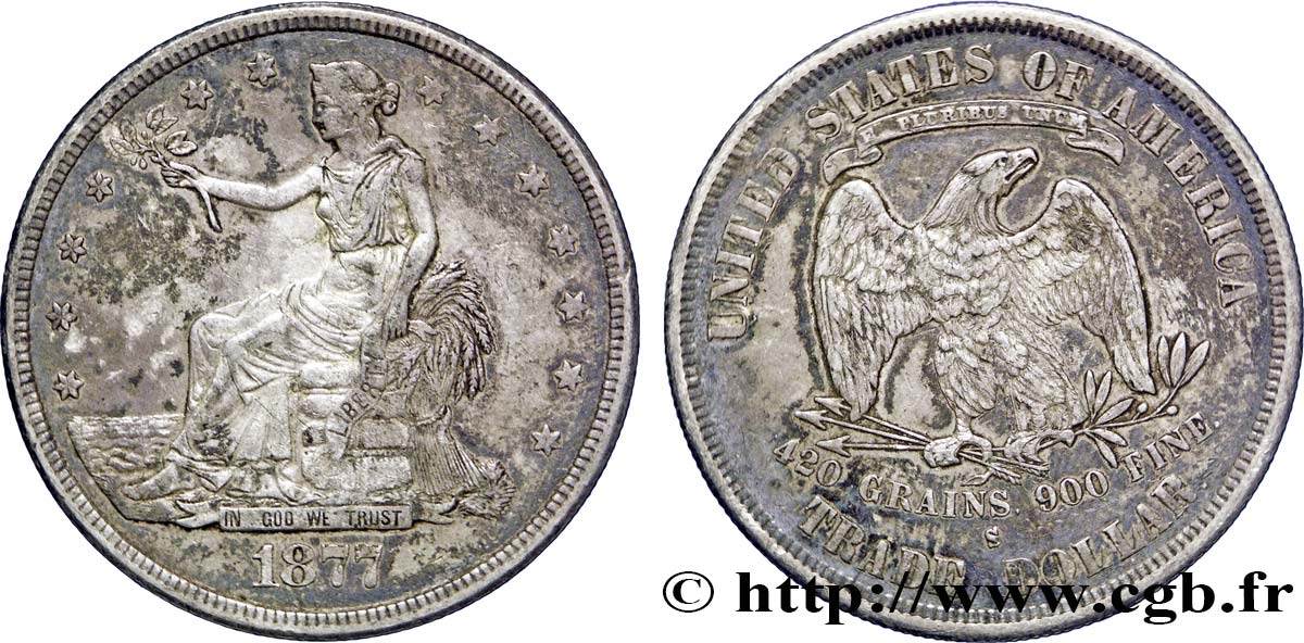 ESTADOS UNIDOS DE AMÉRICA 1 Dollar type “trade Dollar” aigle et liberté assise 1877 San Francisco - S MBC+ 