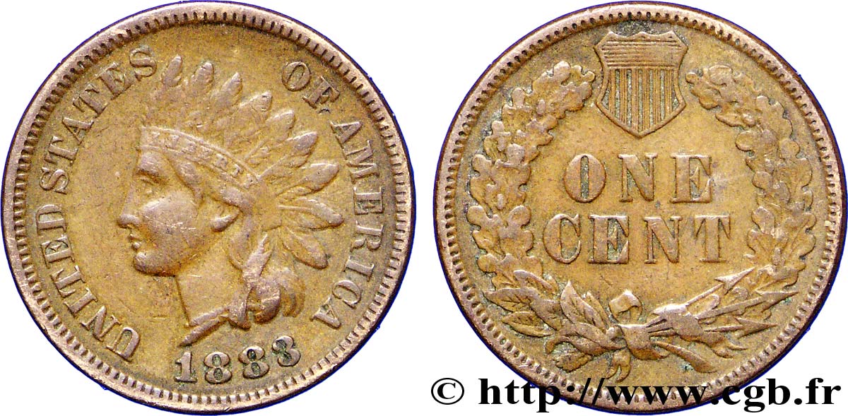 STATI UNITI D AMERICA 1 Cent tête d’indien, 3e type 1883  BB 