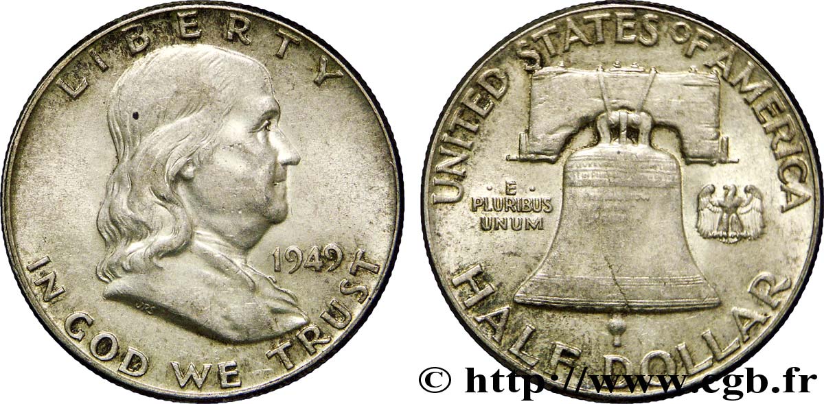 ÉTATS-UNIS D AMÉRIQUE 1/2 Dollar Benjamin Franklin 1949 Philadelphie TTB 