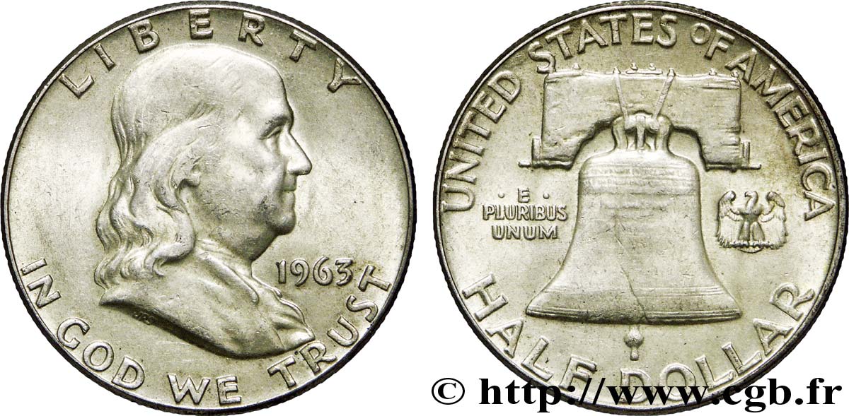 ÉTATS-UNIS D AMÉRIQUE 1/2 Dollar Benjamin Franklin 1963 Philadelphie SUP 