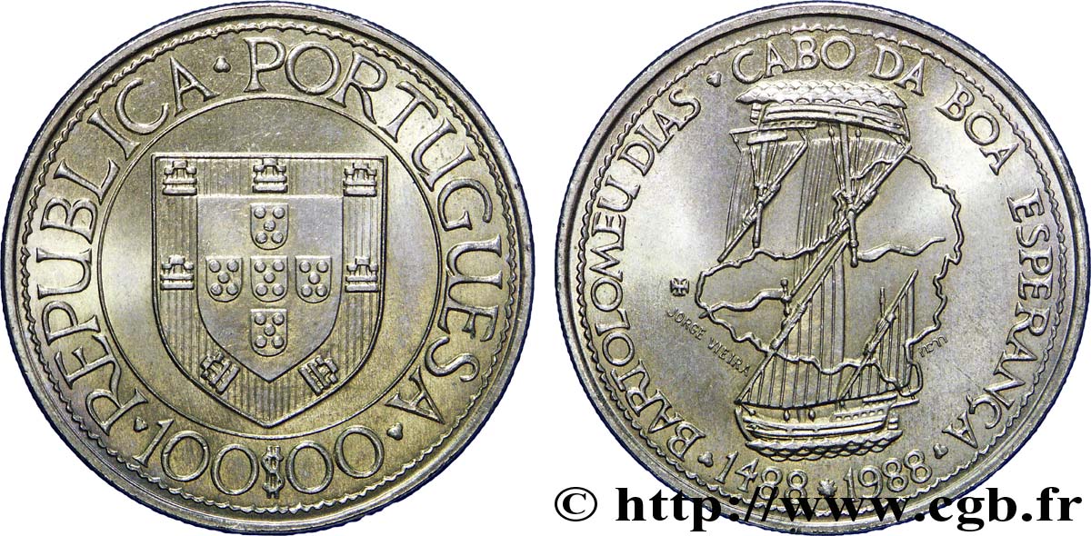 PORTUGAL 100 Escudos Bartolemeu Dias, découverte du Cap de Bonne Espérance 1988  SPL 