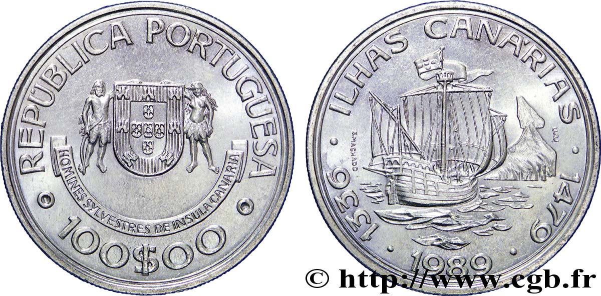 PORTUGAL 100 Escudos découverte des îles Canaries 1989  SPL 
