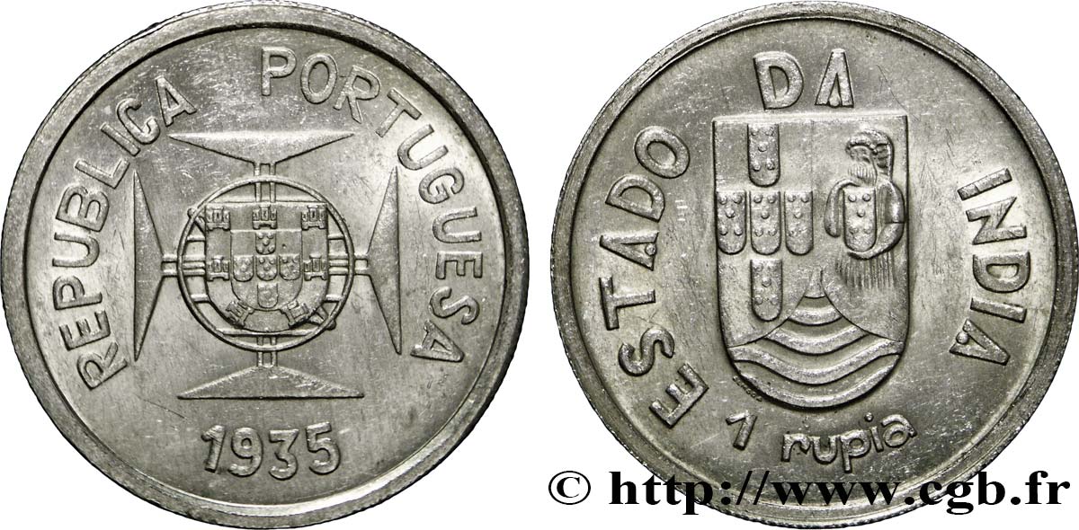 PORTUGIESISCH-INDIEN 1 Roupie République Portugaise 1935  VZ 