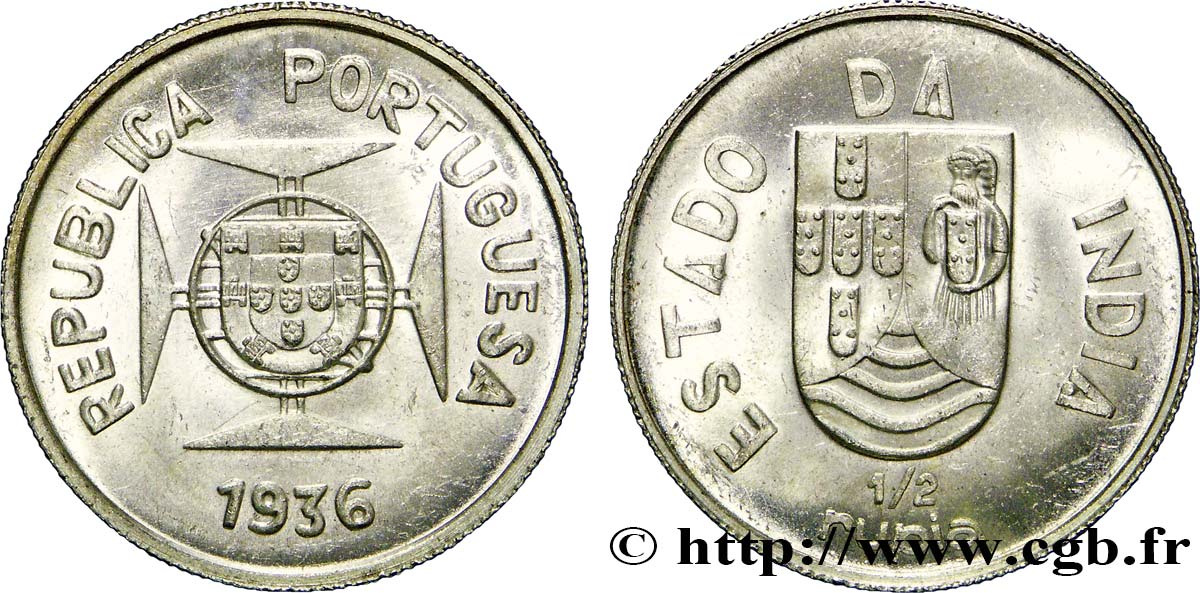 INDE PORTUGAISE 1/2 Roupie République Portugaise 1936  SUP 