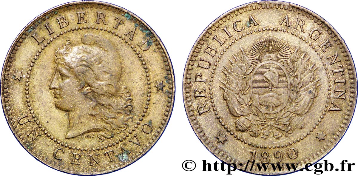 ARGENTINA 1 Centavo emblème / “Liberté” 1890  EBC 