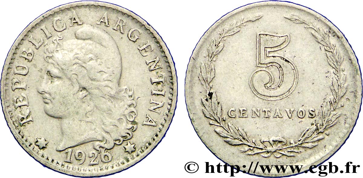 ARGENTINA 5 Centavos “Liberté” 1926  XF 