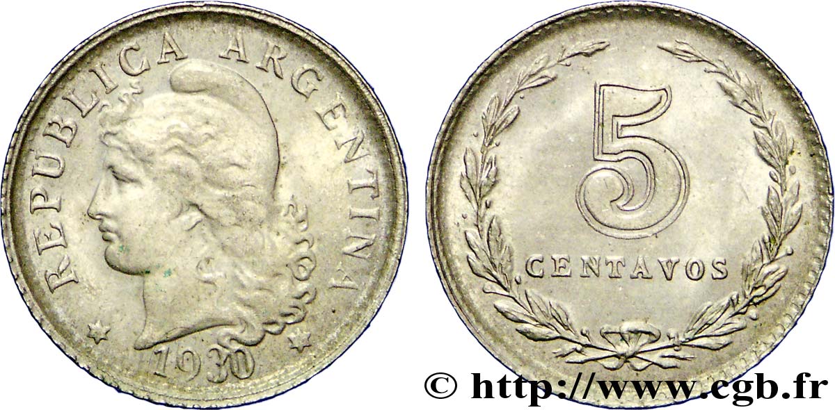 ARGENTINA 5 Centavos “Liberté” 1930  SPL 