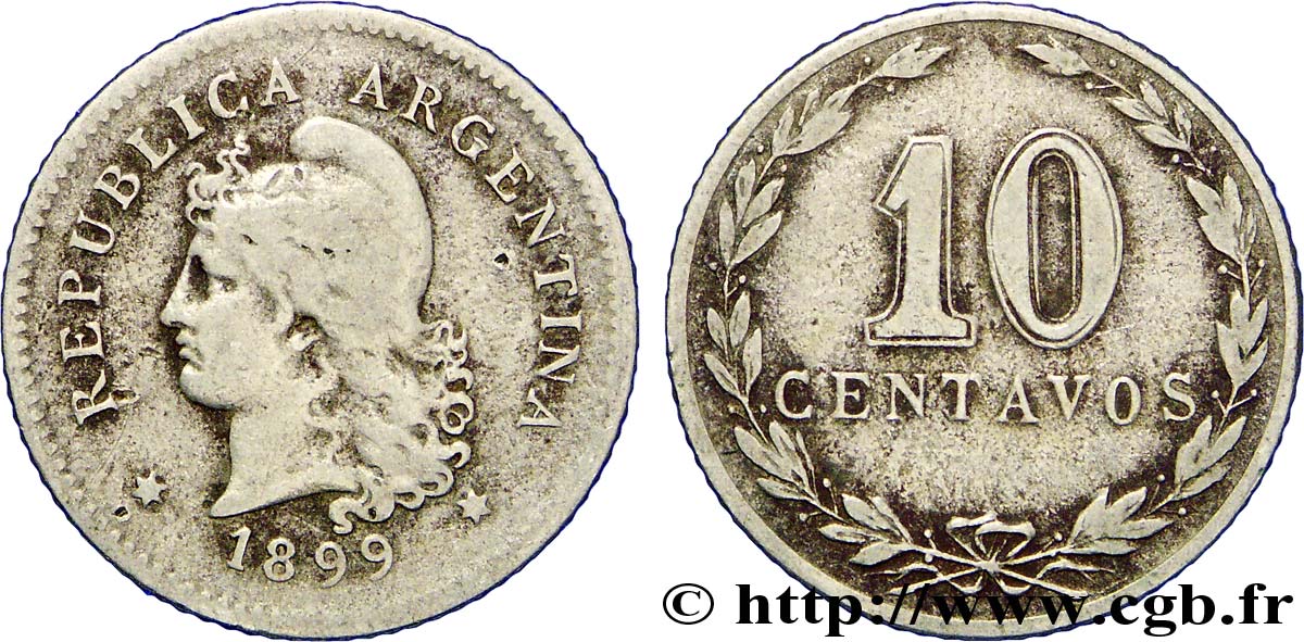 ARGENTINA 10 Centavos Liberté au bonnet 1899  VF 