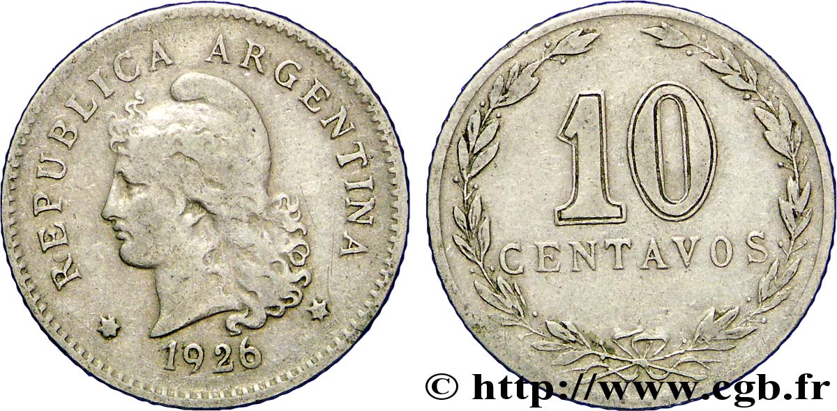 ARGENTINA 10 Centavos Liberté au bonnet 1926  VF 