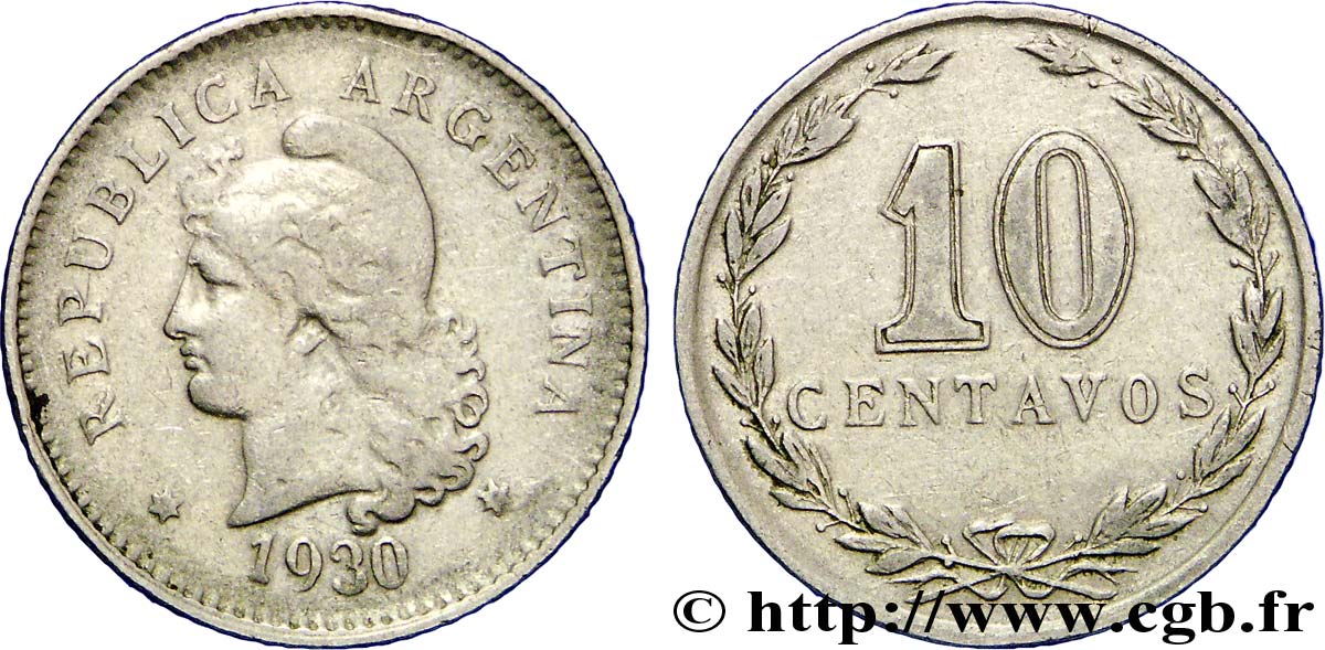 ARGENTINIEN 10 Centavos Liberté au bonnet 1930  S 