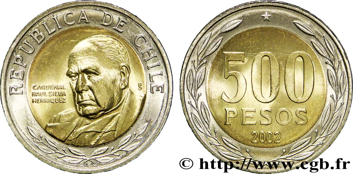 CHILE 500 Pesos le cardinal Raul Silva Enriquez 2002 Santiago - S° MS 