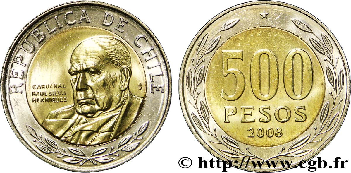 CHILE
 500 Pesos le cardinal Raul Silva Henriquez 2008 Santiago - S° fST 