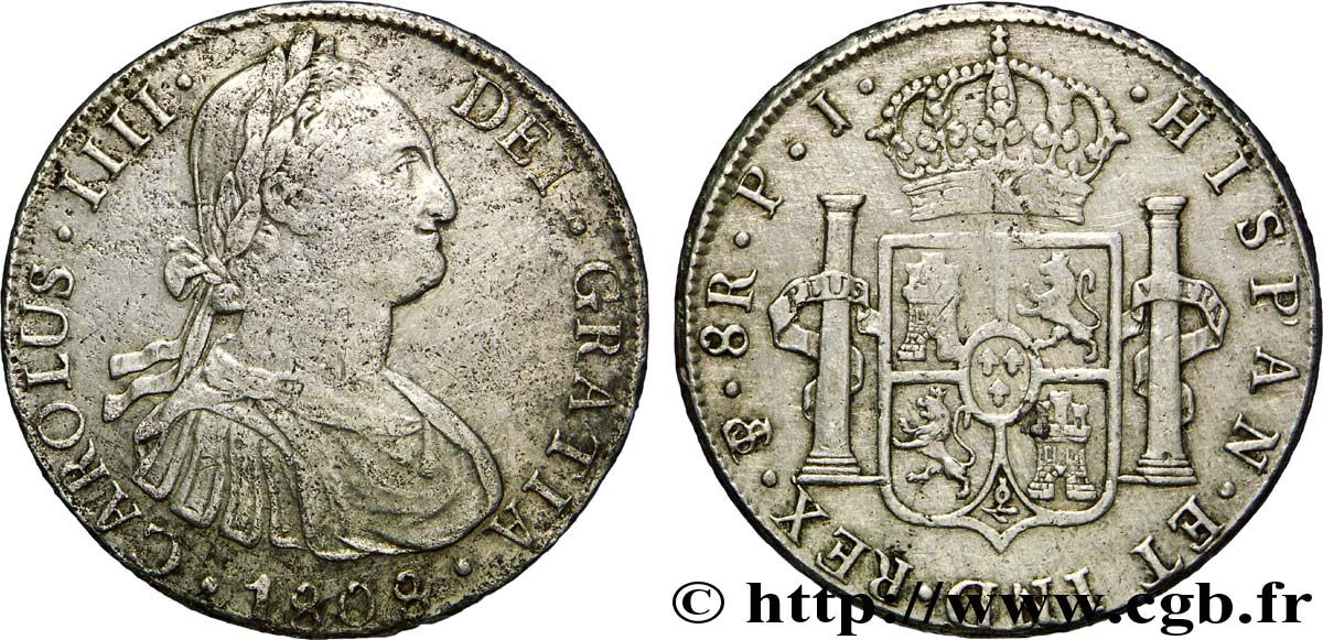 BOLIVIA 8 Reales Charles IIII d’Espagne 1808 Potosi XF 