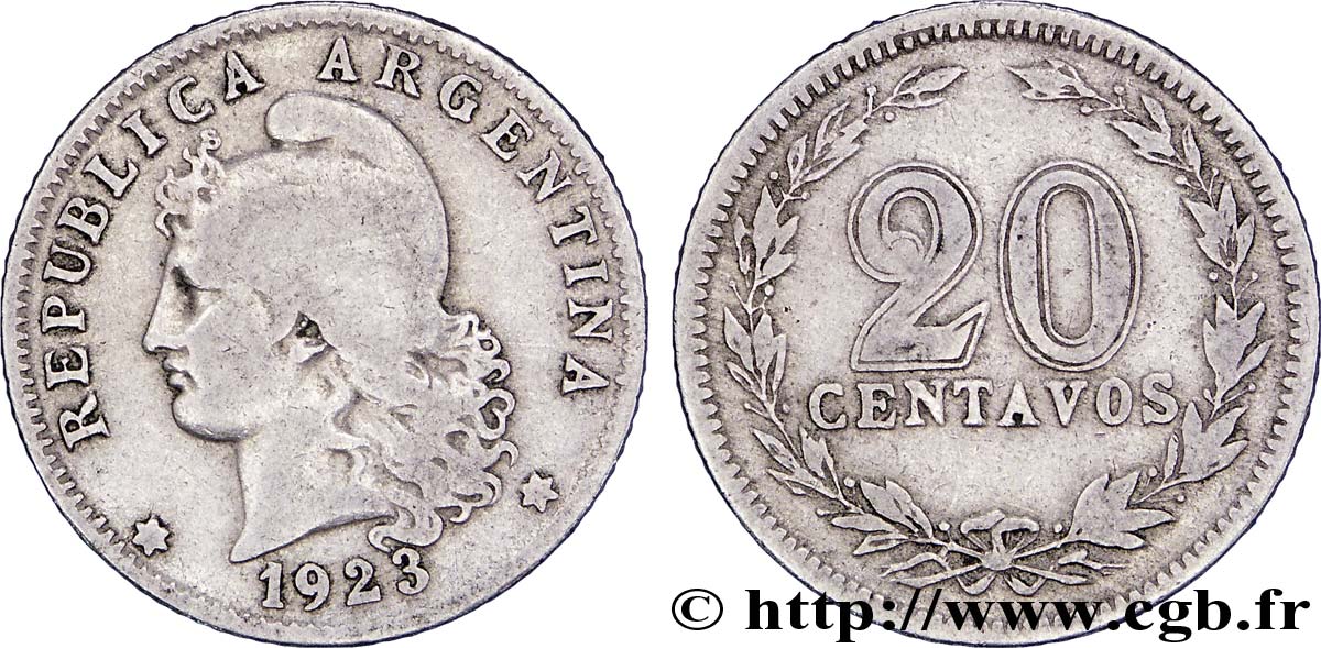 ARGENTINA 20 Centavos Liberté au bonnet  1923  MB 
