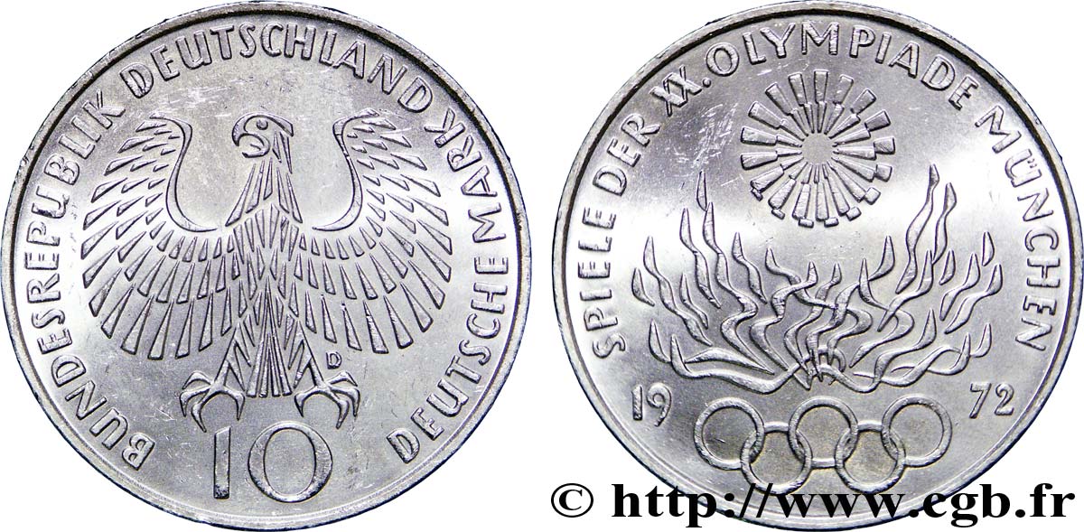 GERMANY 10 Mark / XXe J.O. Munich - Flamme olympique 1972 Munich AU 