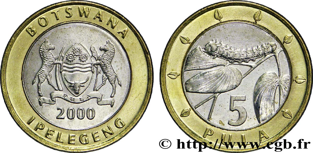BOTSWANA 5 Pula emblème / feuille de mopane et vers de mopane 2000  MS 