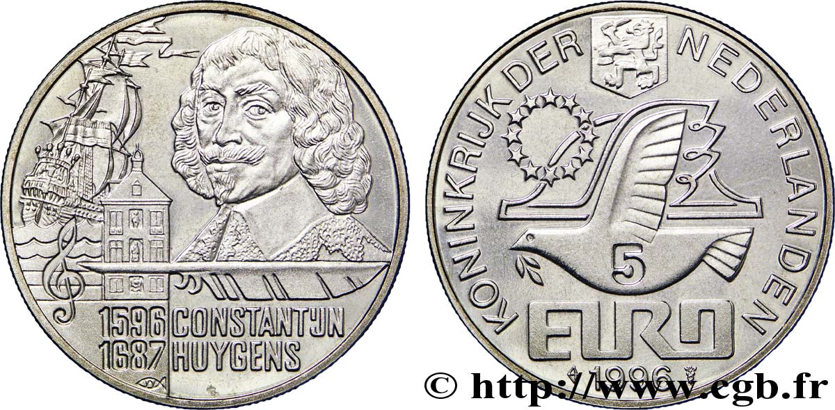 PAíSES BAJOS 5 Euro colombe de la paix / Constantijn Huygens 1996  Utrecht FDC 