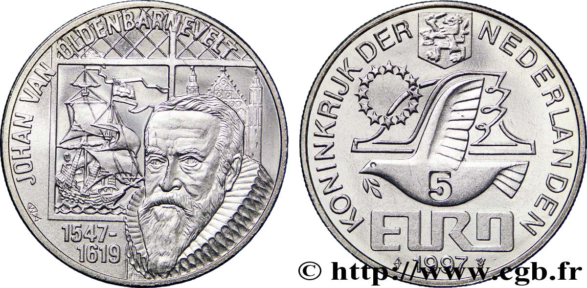 PAESI BASSI 5 Euro colombe de la paix / Johan van Oldenbarnevelt 1997 Utrecht FDC 